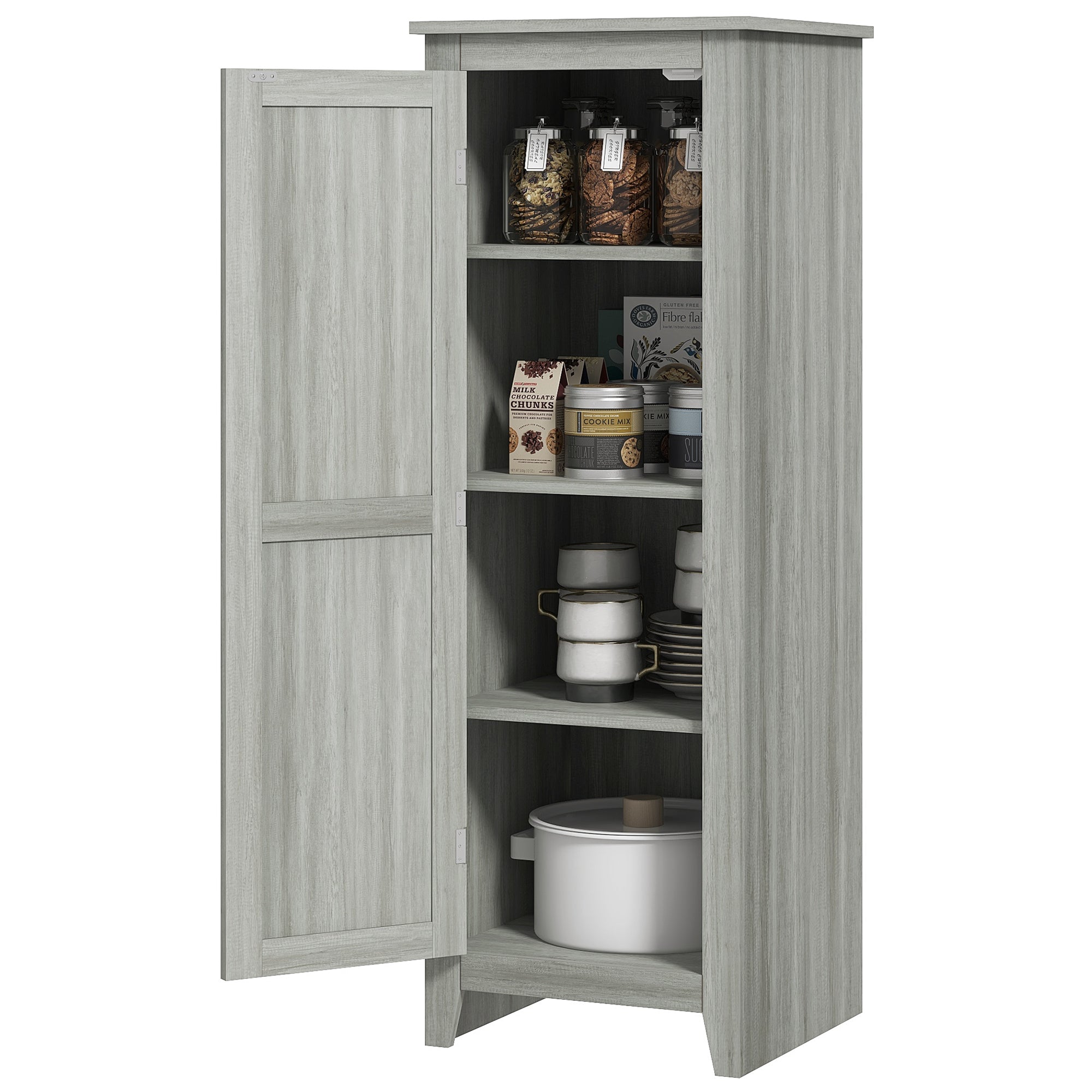 HOMCOM 48" Kitchen Pantry Storage Cabinet w/ Barn Door, Kitchen Pantry Cabinet w/ Adjustable Shelves, Grey Wood Grain
