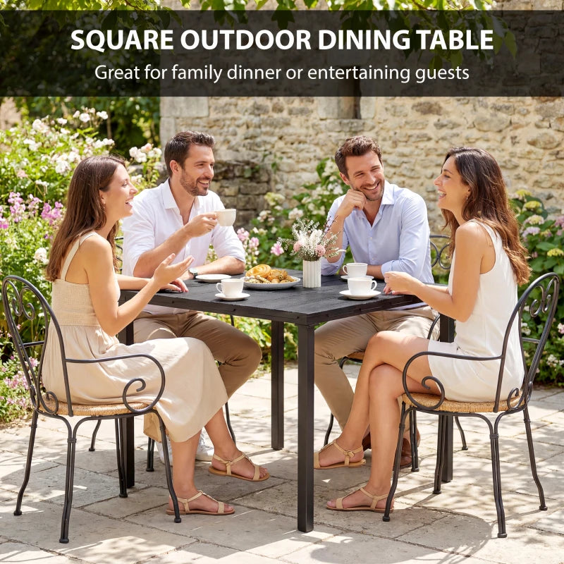 Outdoor Dining Table for 4, Square HDPE Patio Table with Metal Legs for Garden, Backyard, Balcony, Deck, Black