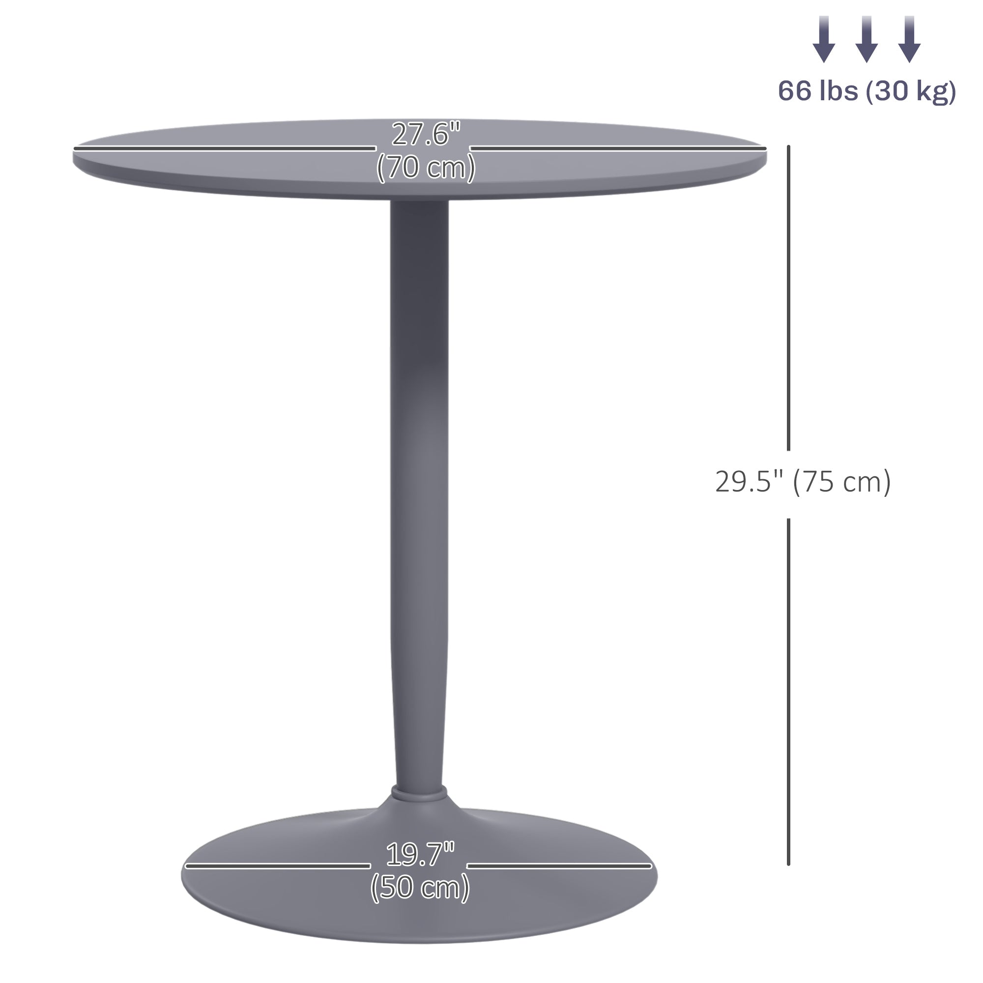 HOMCOM Modern Round 2 Person Dining Table Steel Base for Living Room Grey