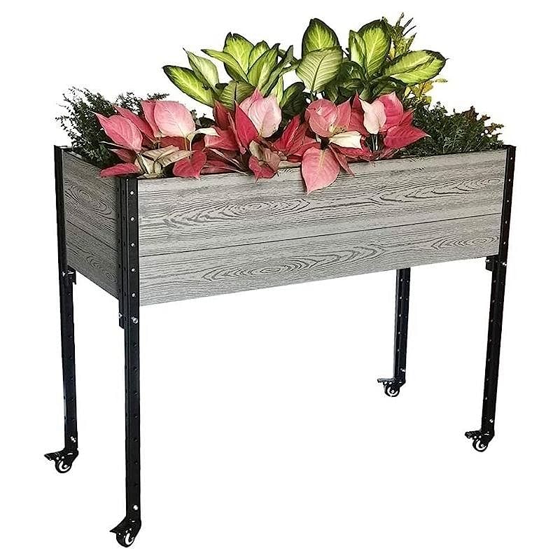 Mobile Elevated Gray and Black Wood Metal Raised Garden Planter Bed with Wheels - Free Shipping