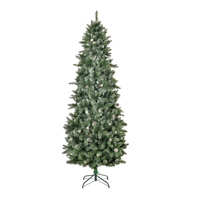 HOMCOM 7.5FT Prelit Snow Flocked Christmas Tree with Warm White LED Lights, Artificial Holiday Decoration