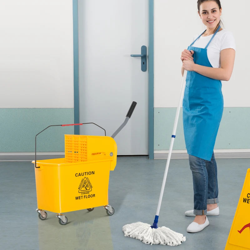 Compact Mop Bucket with Wringer, Mop Bucket on Wheels, 5 Gallon, Separate Dirty and Clean Water, Yellow