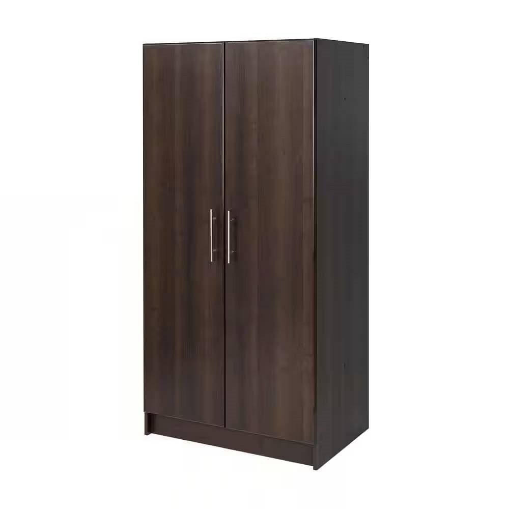 Bedroom Armoire Wardrobe Cabinet Closet with Hanging Rail in Brown Wood Finish - Free Shipping