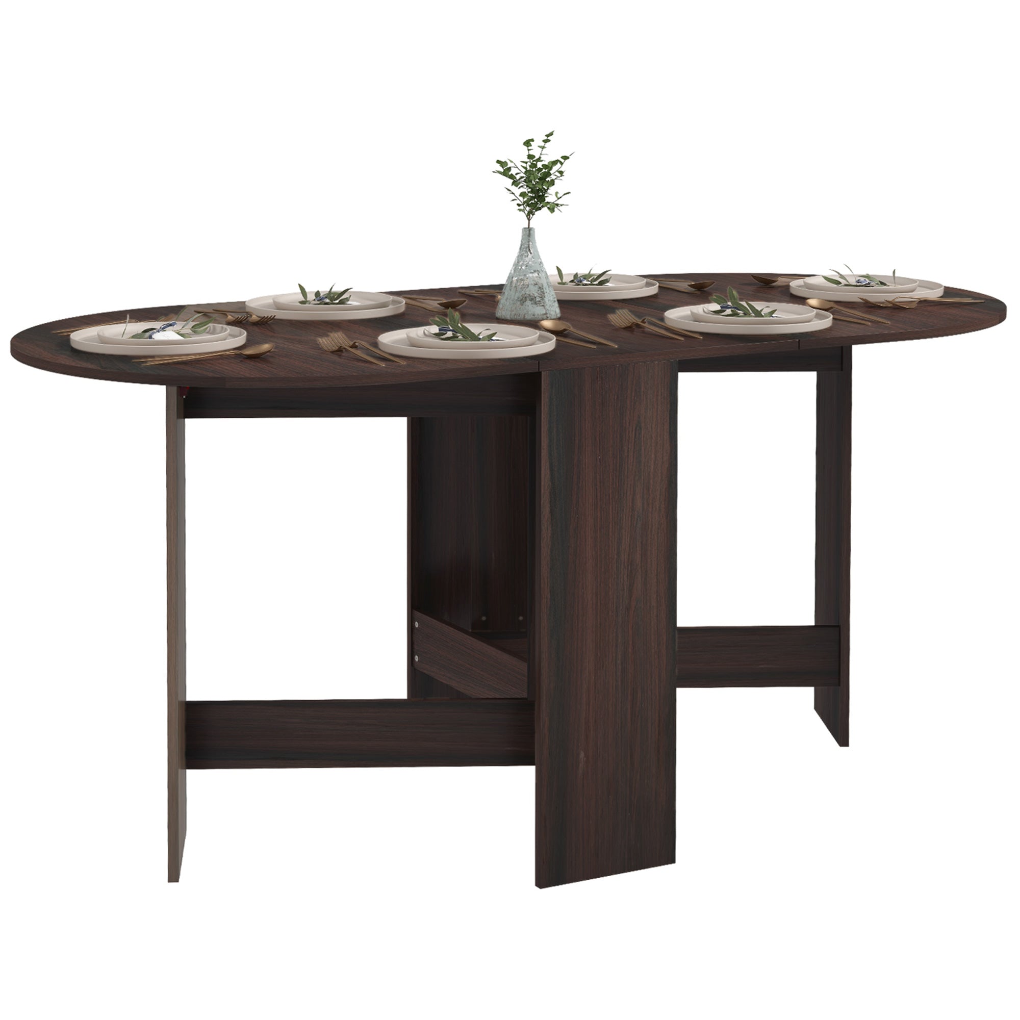 HOMCOM Folding Drop-Leaf Table: Oval Compact Dining Table for Small Spaces, Distressed Brown Finish
