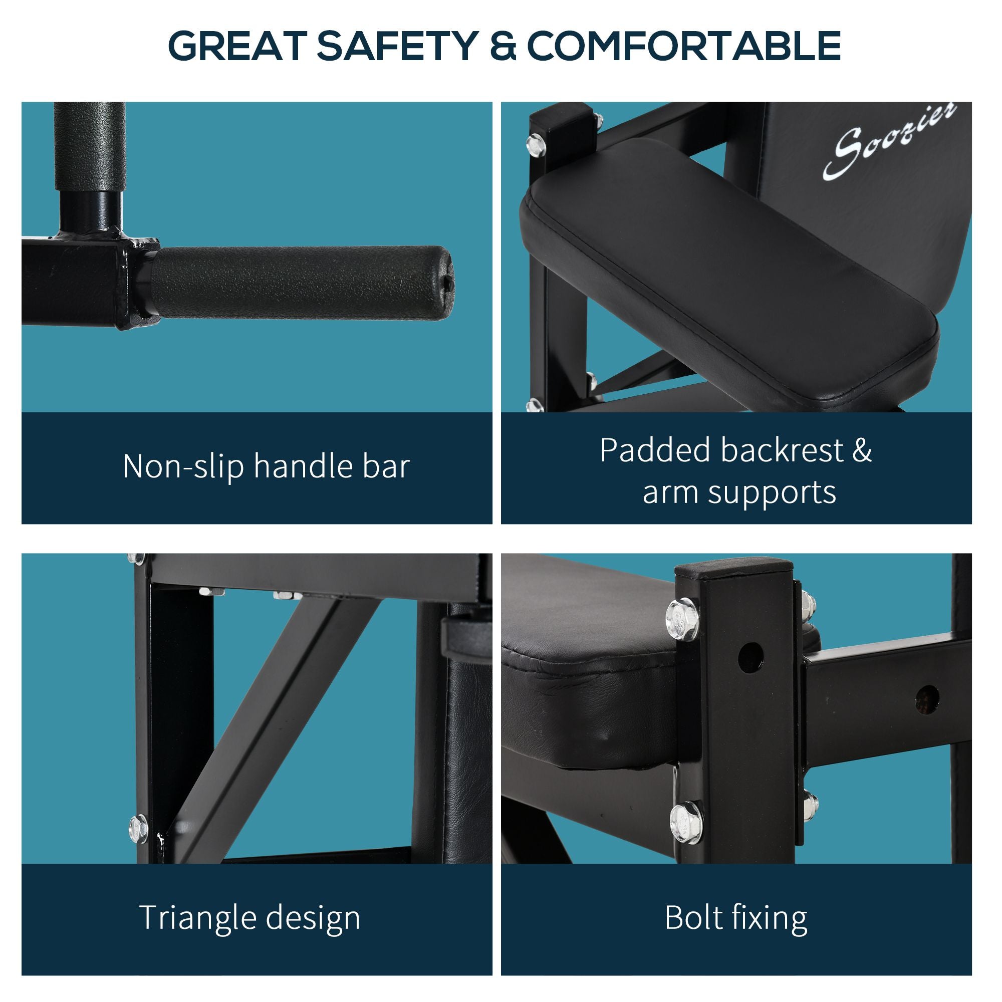 Soozier Wall Mounted Power Tower Gym Station with Pull Up Bar Dip Station for Home Workout Muscle Building Black