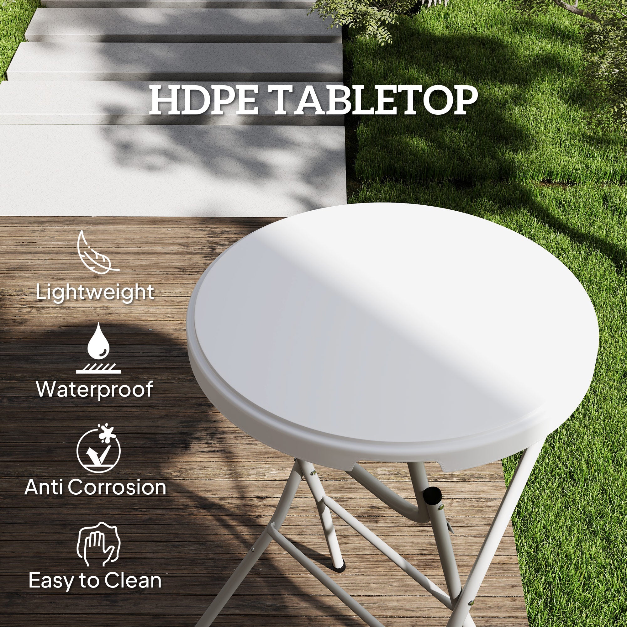 Outsunny 31.5" Bar Height Patio Table, Outdoor Bar Folding Table with HDPE Top, Locking Steel Legs for Party, Camping, White