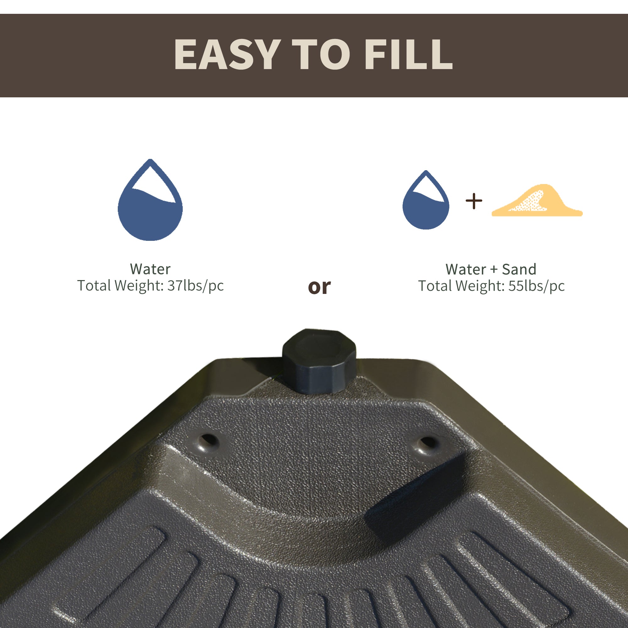 Outsunny Cantilever Umbrella Base: 4-Piece Circular Water/Sand Fillable Stand with Carry Handles