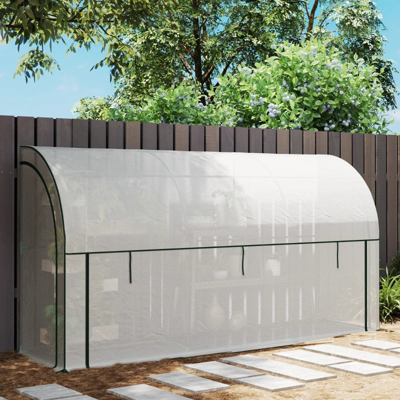 Walk-in Lean-to Greenhouse, Outdoor Gardening Green House with Zipper Roll-up Doors and Window, 10' x 3' x 5', White