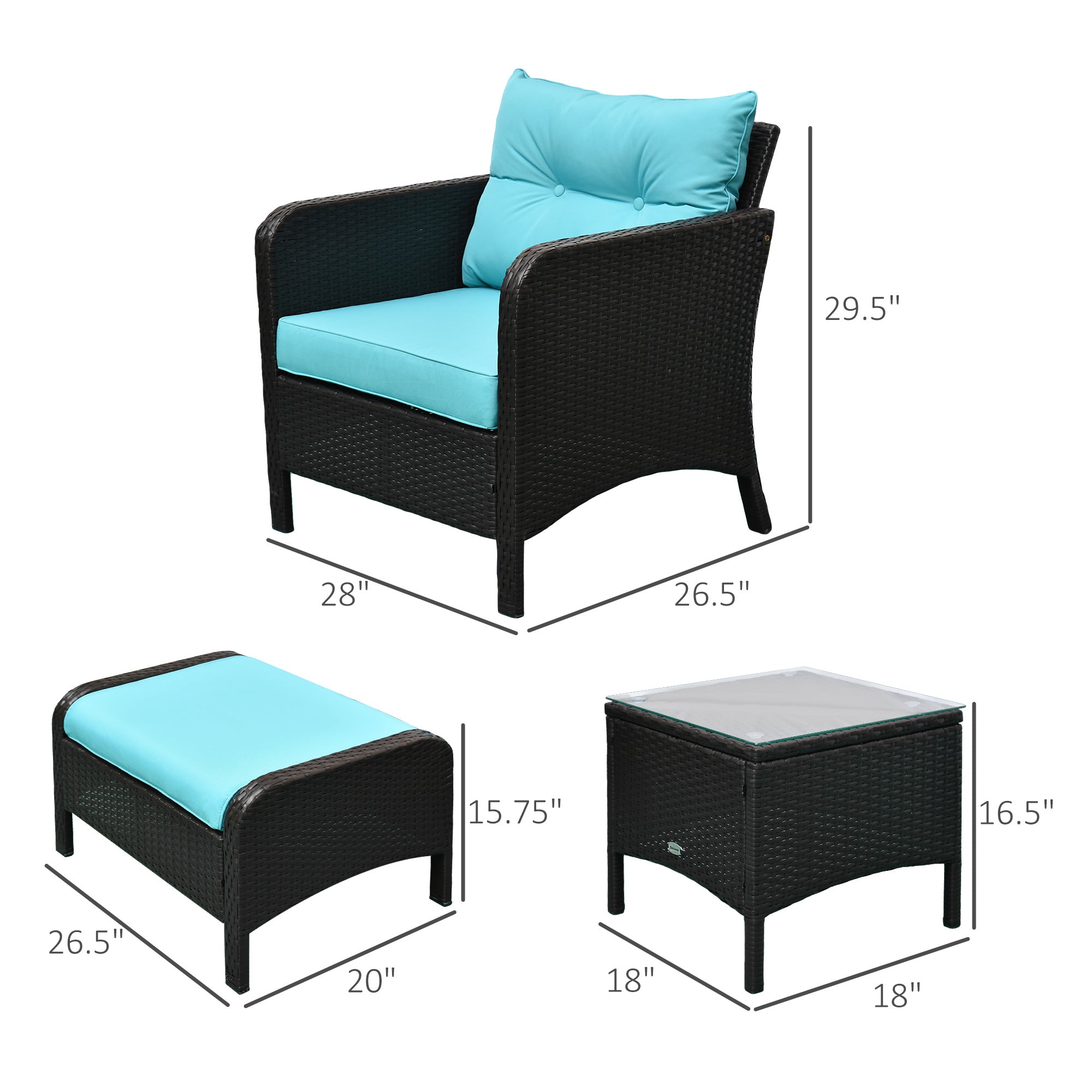 Outsunny 5pc Patio Rattan Coffee Set Garden Wicker Bistro Ottoman Yard Sofa Armchairs Tea Table Brown