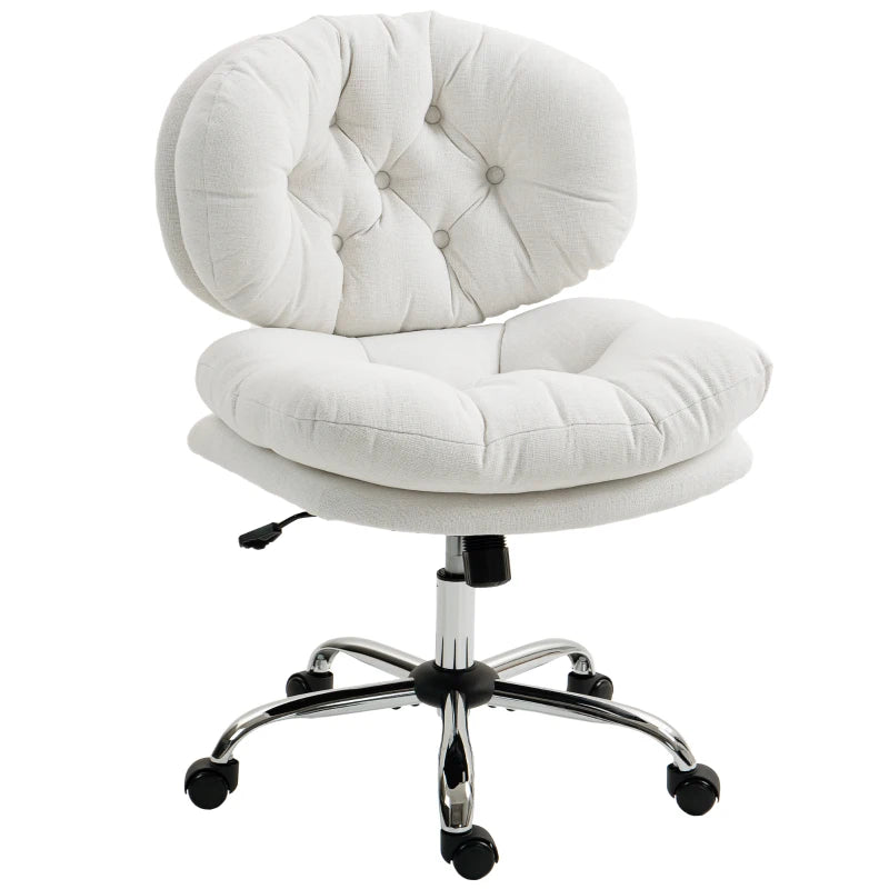 Computer Desk Chair, Armless Office Chair with Wide Padded Seat and Adjustable Height, Cream White