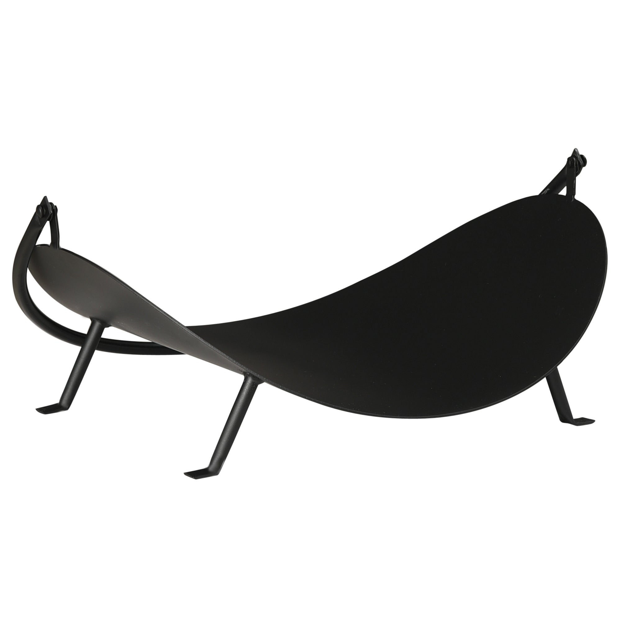 Outsunny Fireside Flair: 16" Curved Firewood Log Rack, Fireplace Wood Storage Basket Carrier with Handle, Indoor Outdoor, Black