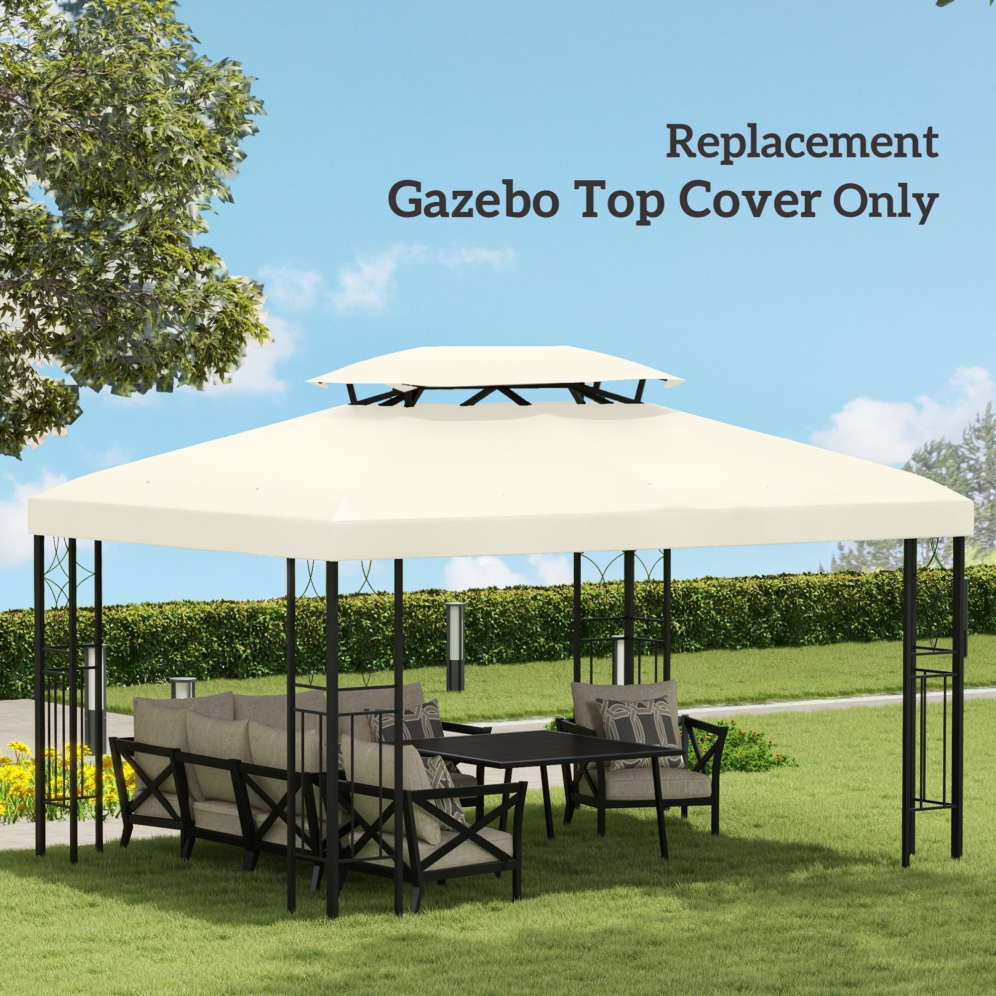 Outsunny 13' x 10' Gazebo Replacement Canopy Cream White UV Protection Top Cover for Outdoor Patio Garden Pavilion