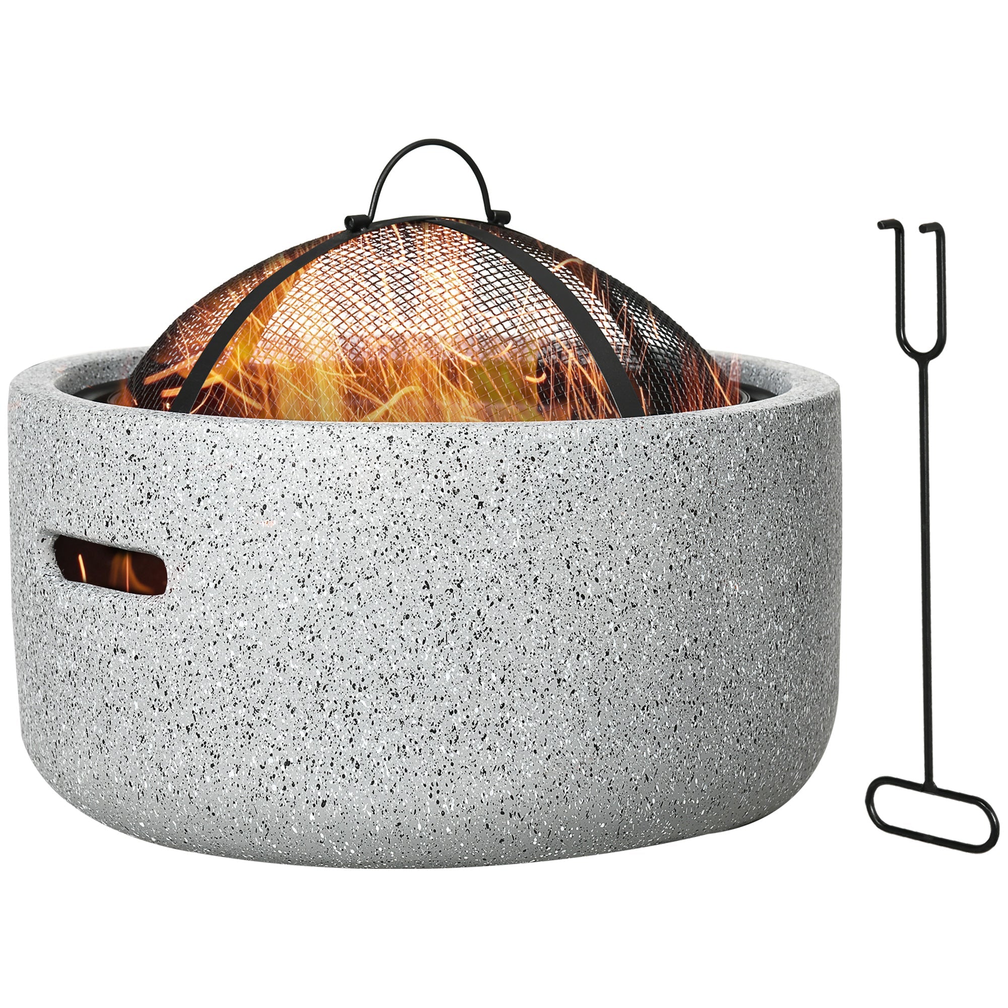 Outsunny 18" Round Outdoor Fire Pit Grey with Poker Spark Screen Wood-burning Bowl Handles Backyard Camping
