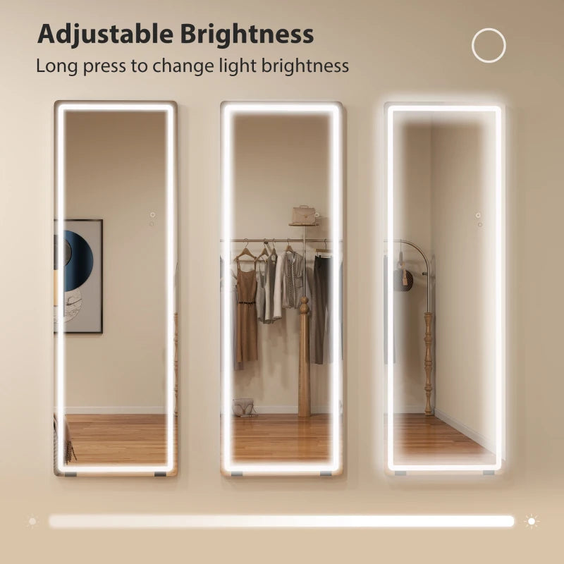 LED Full Length Mirror, Standing Body Mirror with 3 Colour Lighting for Bedroom Living Room