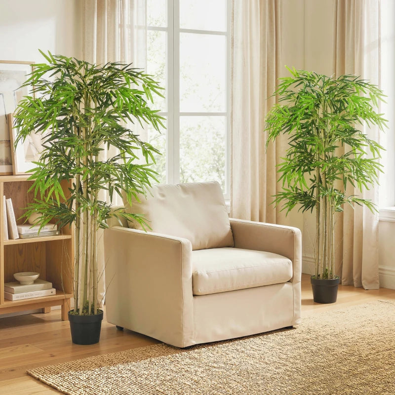 5FT Artificial Bamboo Tree Set of 2, Fake Plant with 1095 Leaves, Greenery Plant in Nursery Pot for Indoor, Green