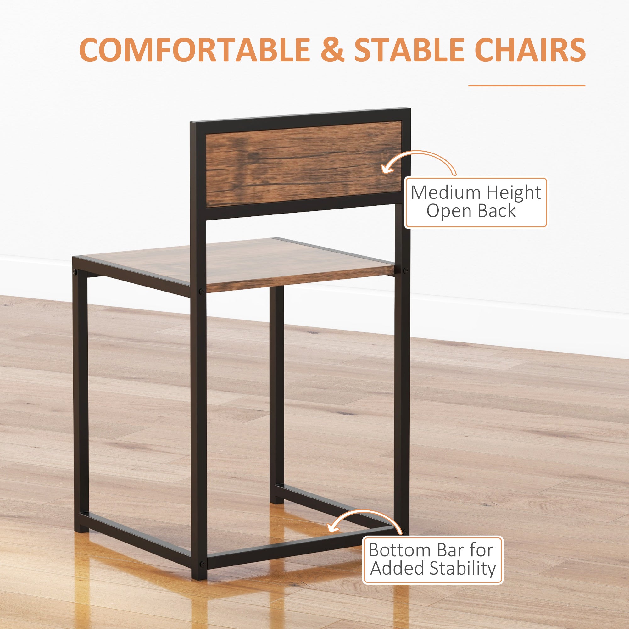 HOMCOM Cozy Dining Duo: 2-Person Industrial Kitchen Table and Chairs Set for Small Spaces, Dining Room Furniture