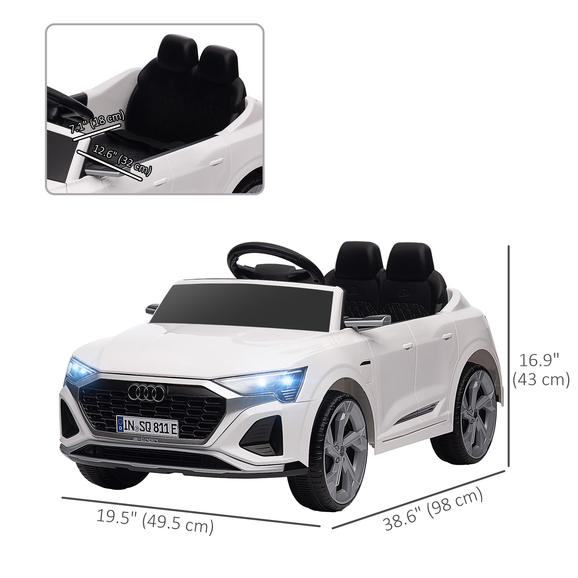 Qaba 12V Battery Powered Kids Electric Car, Audi Q8 etron Sportback Licensed Ride on Car w/ Remote Control, White