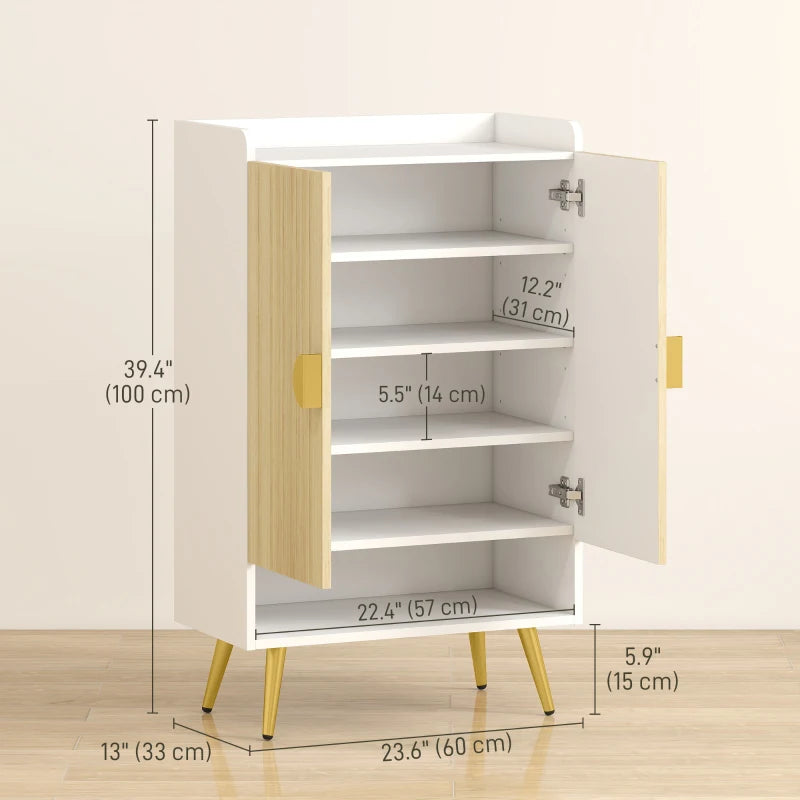 Entryway Shoe Storage Cabinet, Narrow Shoe Cabinet with Adjustable Shelves and Open Shelf for 15 Pairs of Shoes, Natural