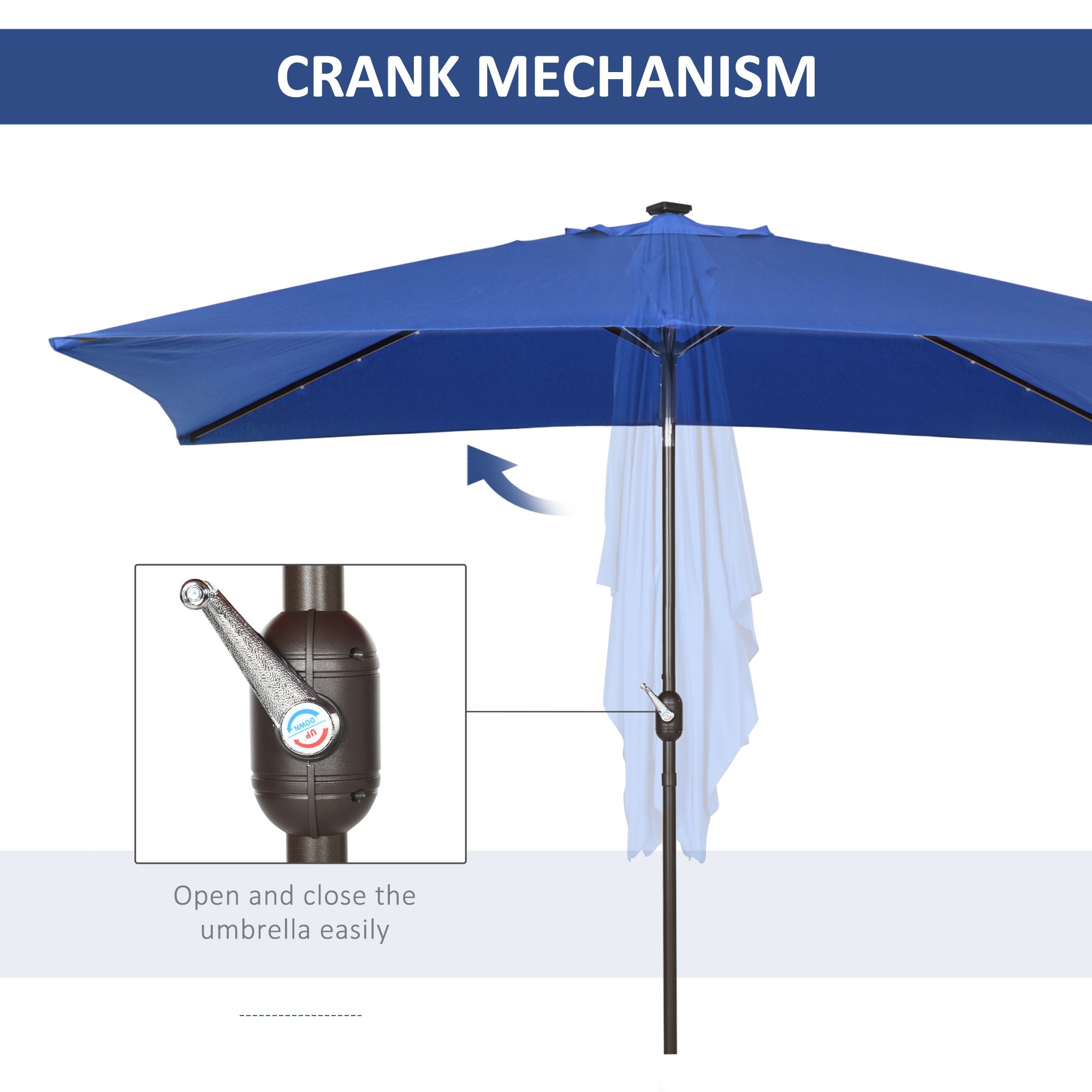 Outsunny 6.5x10ft Rectangle Solar LED Patio Umbrella: Aluminum Tilt Outdoor Market Parasol, Dark Blue