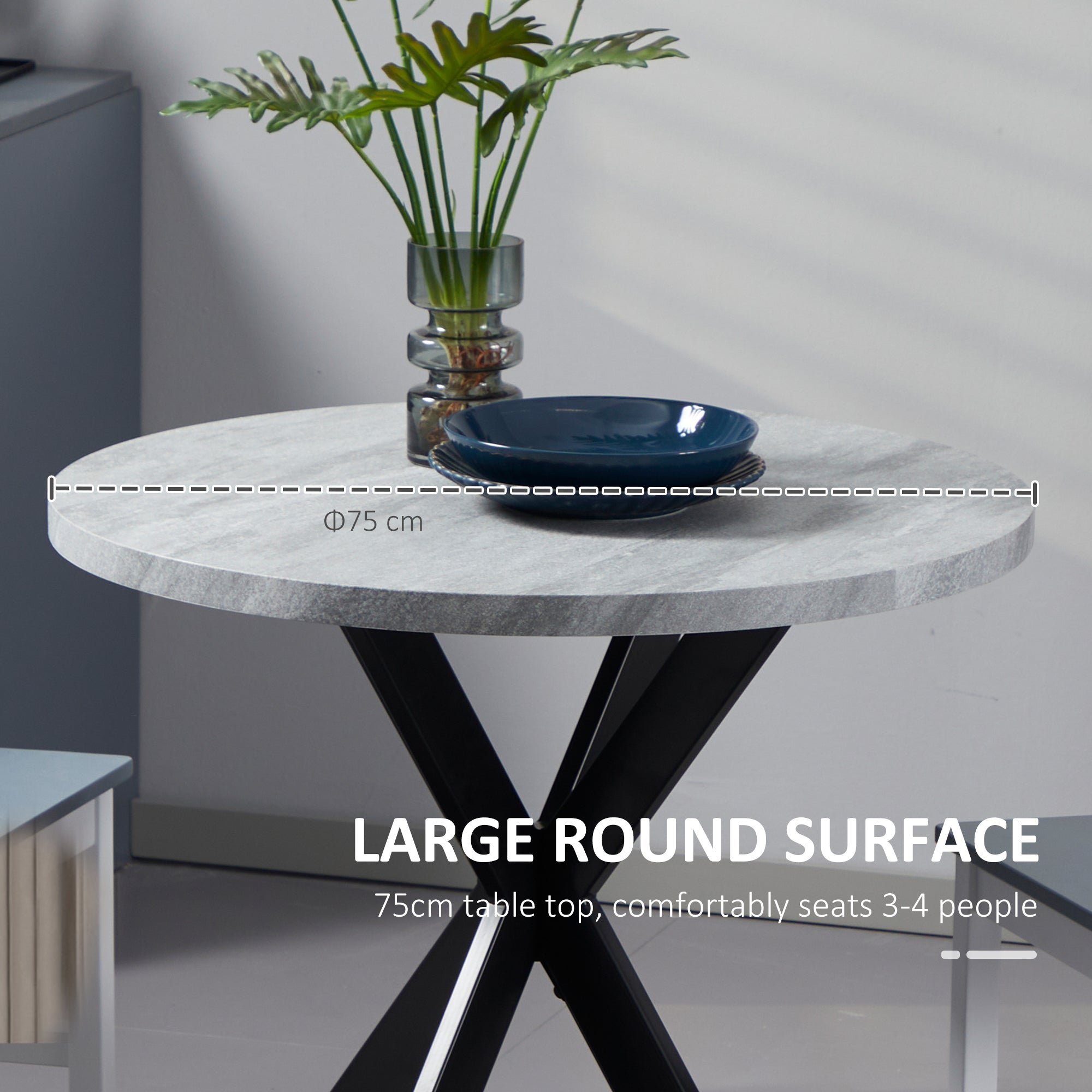HOMCOM 29" Round Dining Table Gray Contemporary Kitchen Furniture Faux Stone Texture with Steel Legs for Small Spaces