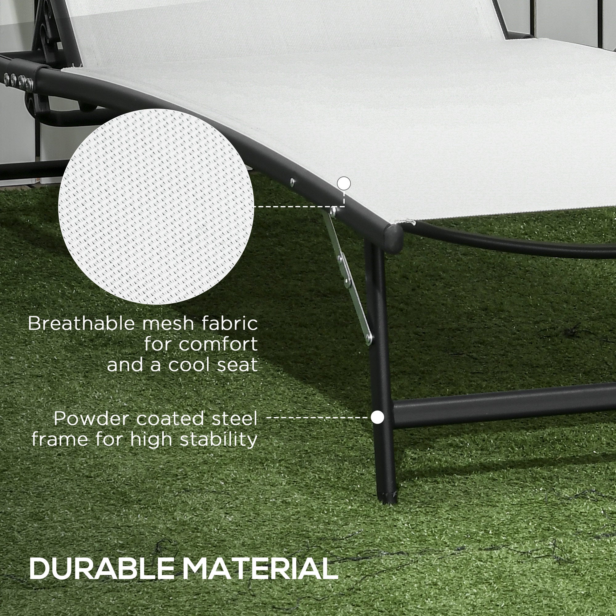 Outsunny Adjustable Lounge Chairs 2PCs Set with Wheels 5-Level Backrest for Garden Patio Poolside Deck White