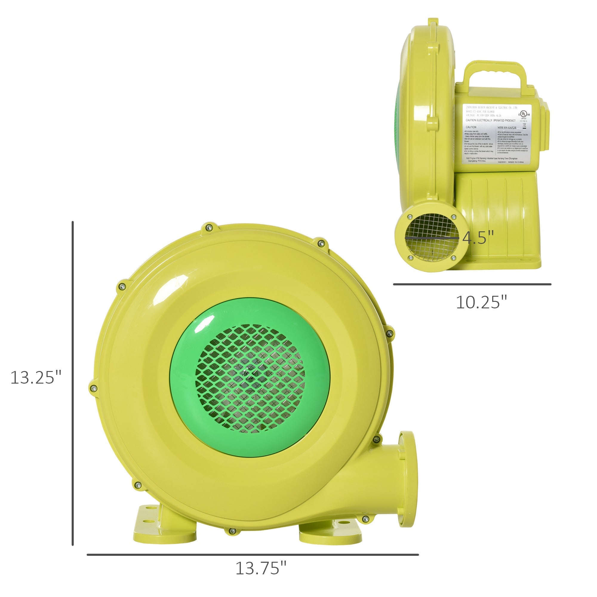 Outsunny Compact Inflation: Electric Air Blower 450W Energy Efficient Pump for Outdoor Inflatable Bounce Houses