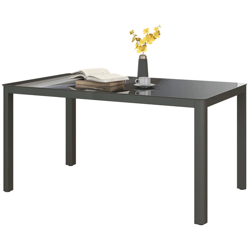 59" x 35" Aluminium Outdoor Dining Table for 6, with Glass Tabletop, Grey