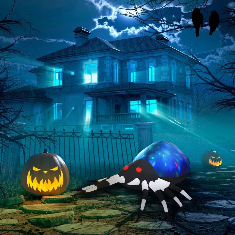 HOMCOM 5ft Long Halloween Giant Scary Spider – LED Lighted Airblown Inflatable Lawn Decoration