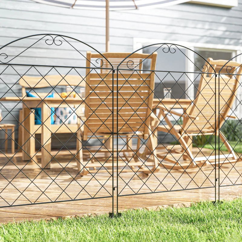 Outdoor Metal Garden Fence Panels, Border Edging for Yard, Patio, 4 Pack, Curved Scrollworks