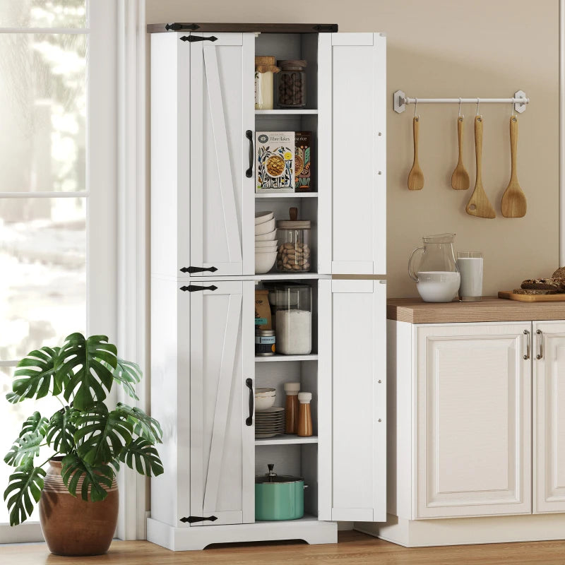 72" Pantry Cabinet, Farmhouse Freestanding Kitchen Storage Cabinet with Adjustable Shelves for Dining Room, White