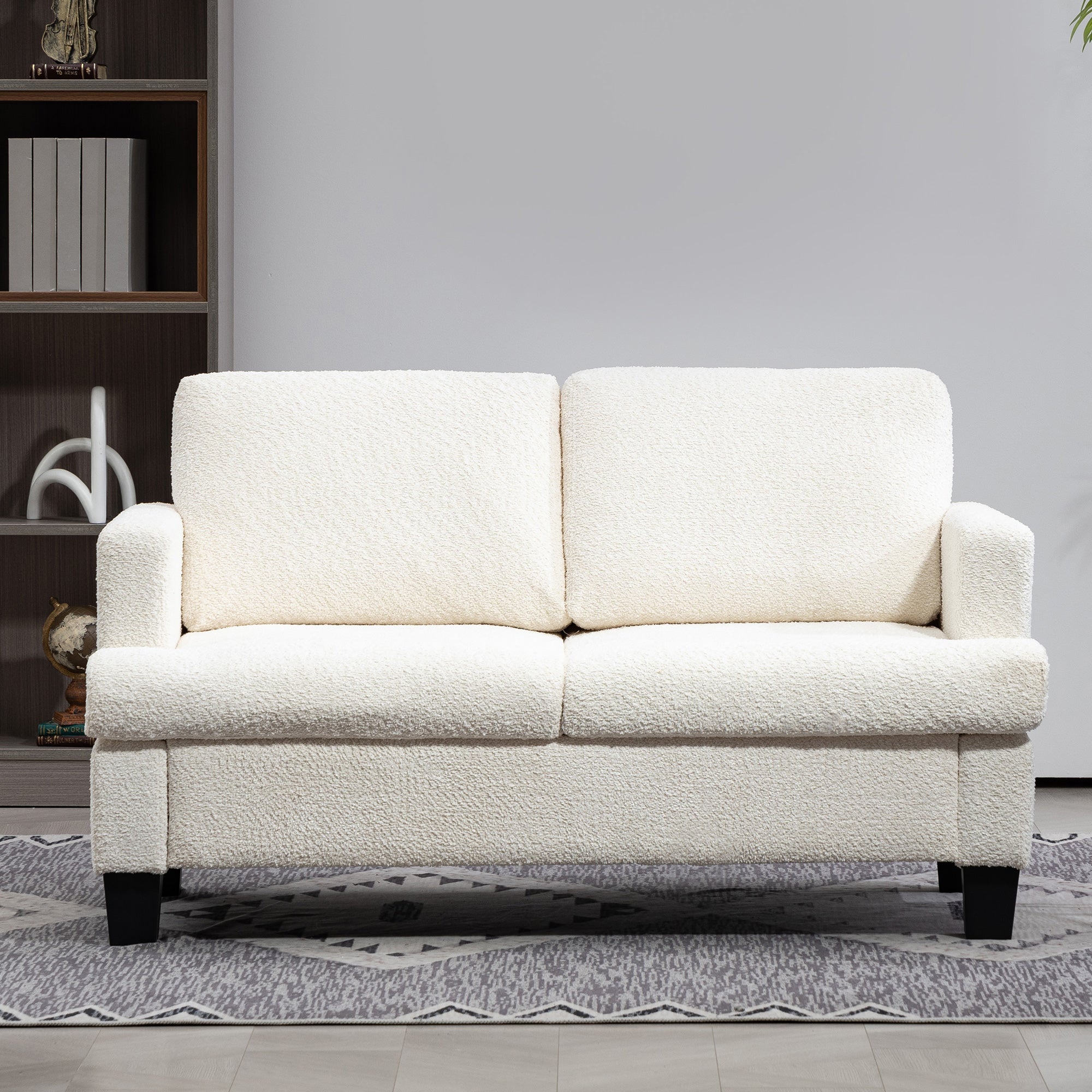 HOMCOM 54.3" Loveseat Sofa, 2 Seater Sofa with Removable Cushions, Small Couch with Wood Frame for Living Room, Cream White