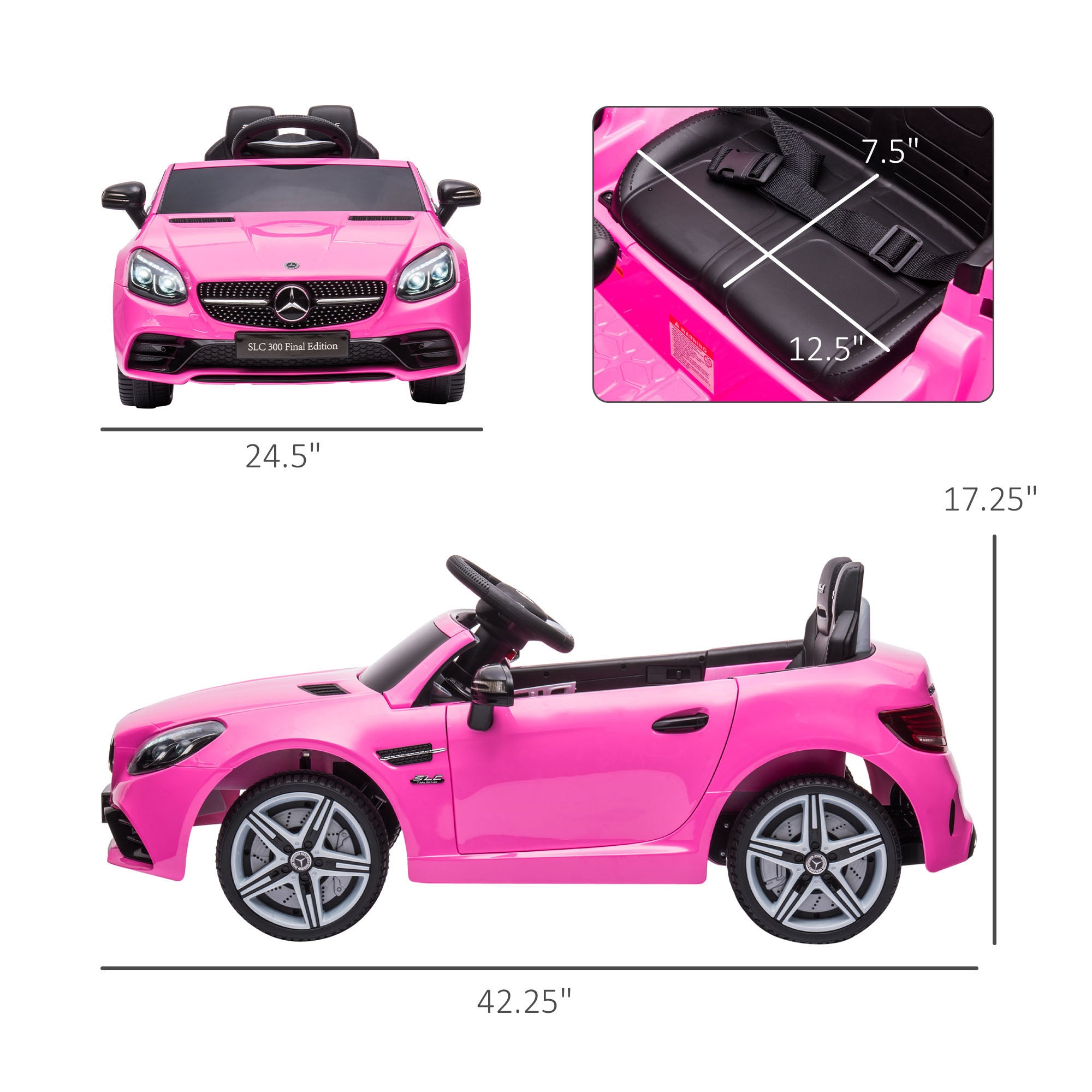 Aosom 12V Electric Ride On Car for Kids with Remote Control Music Lights Pink Two Motors for Ages 3-6