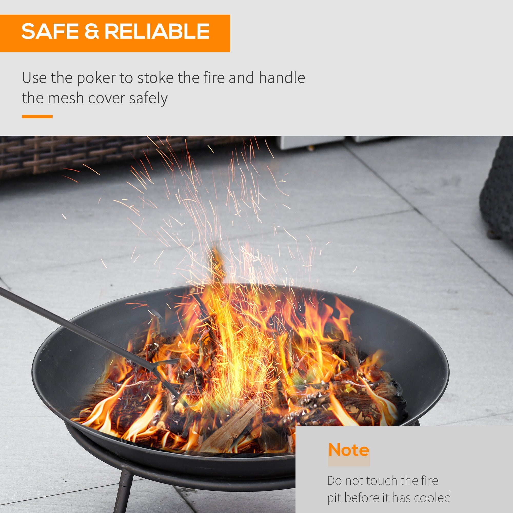 Outsunny Fire Pit with Poker, Garden Fire Brazier Patio Heater Log Wood Burner for Outdoor Camping Bonfire, Black