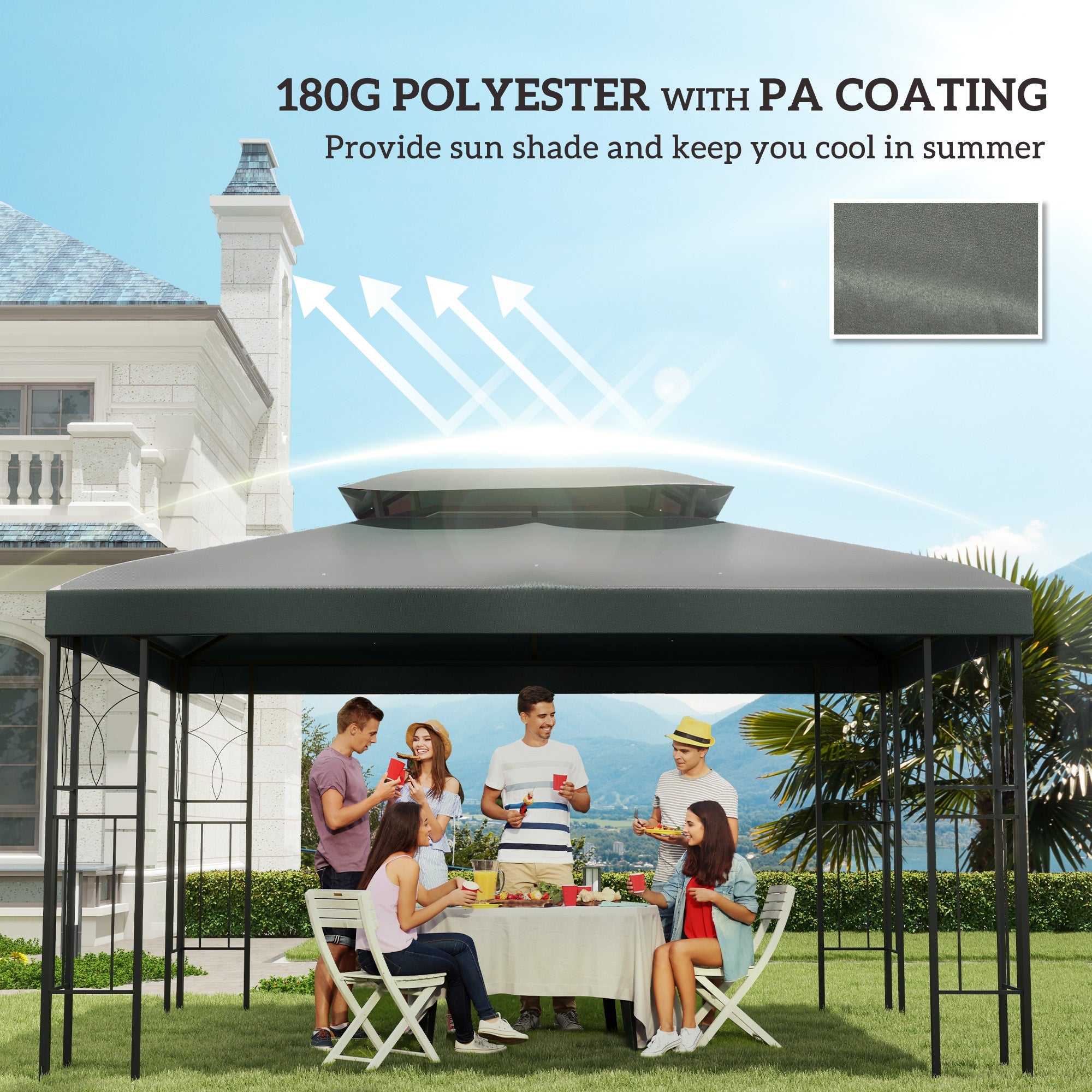 Outsunny 13' x 10' Gazebo Replacement Canopy 2 Tier Top UV Cover Pavilion Garden Patio Outdoor, Deep Grey (TOP ONLY)