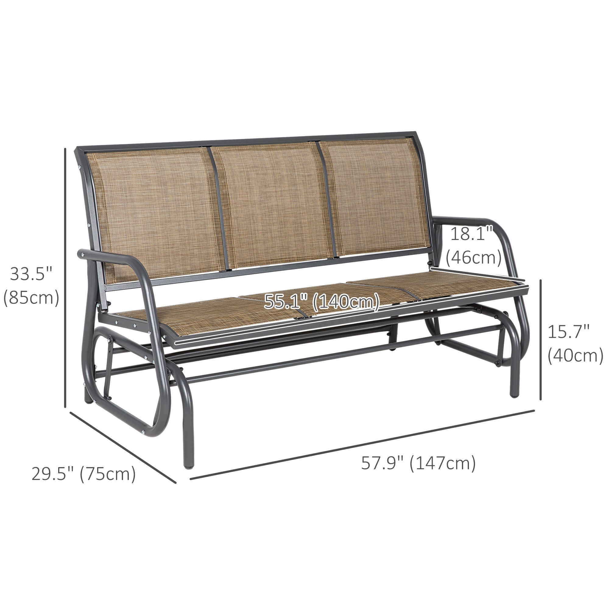 Outsunny 3-Seat Outdoor Glider Chair, Patio Rocking Chair, Steel Frame, Sling Fabric Seat for Garden, Backyard, Lawn, Brown