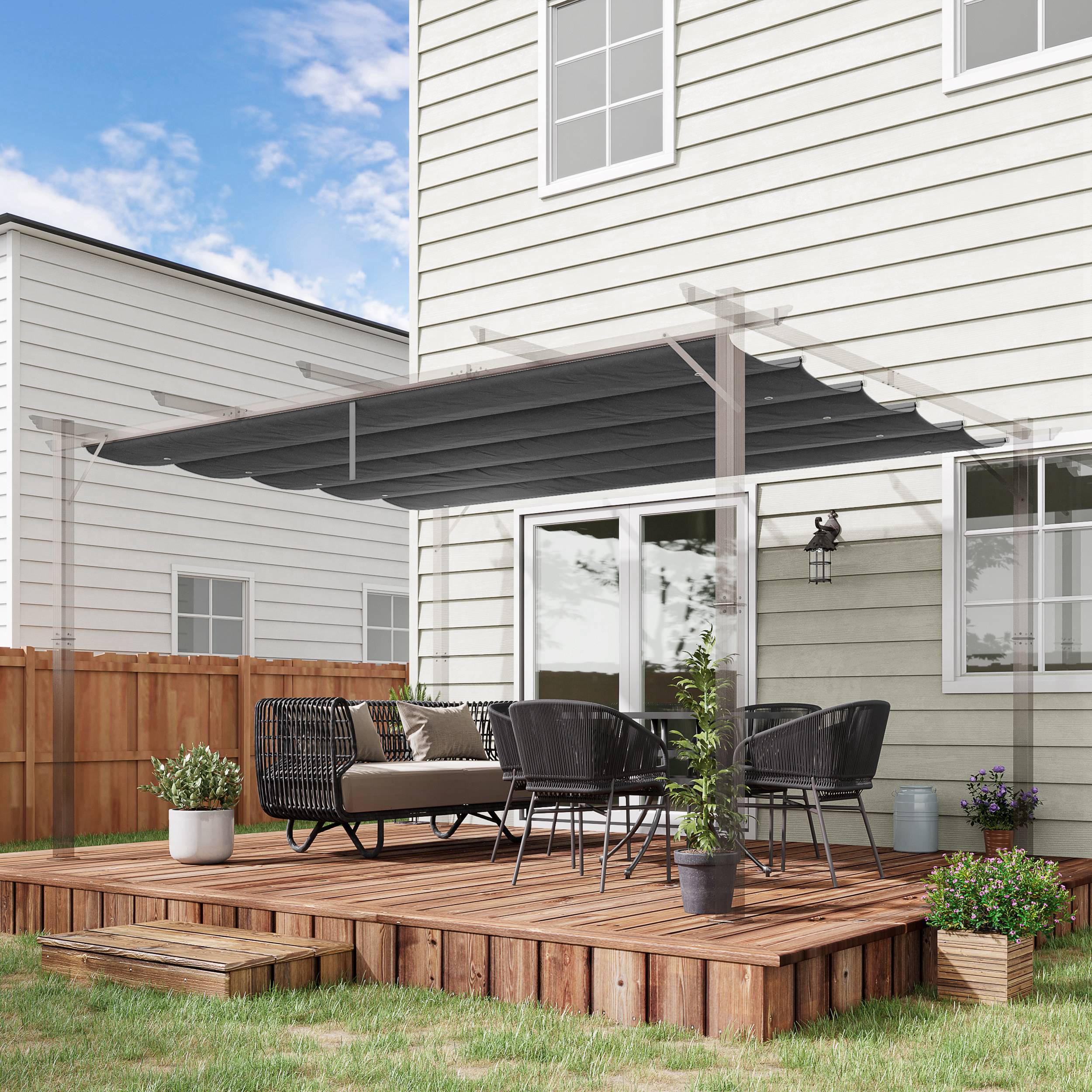 Outsunny Retractable Pergola Canopy Cover Replacement for 13.1' x 9.8' Pergola, Dark Grey