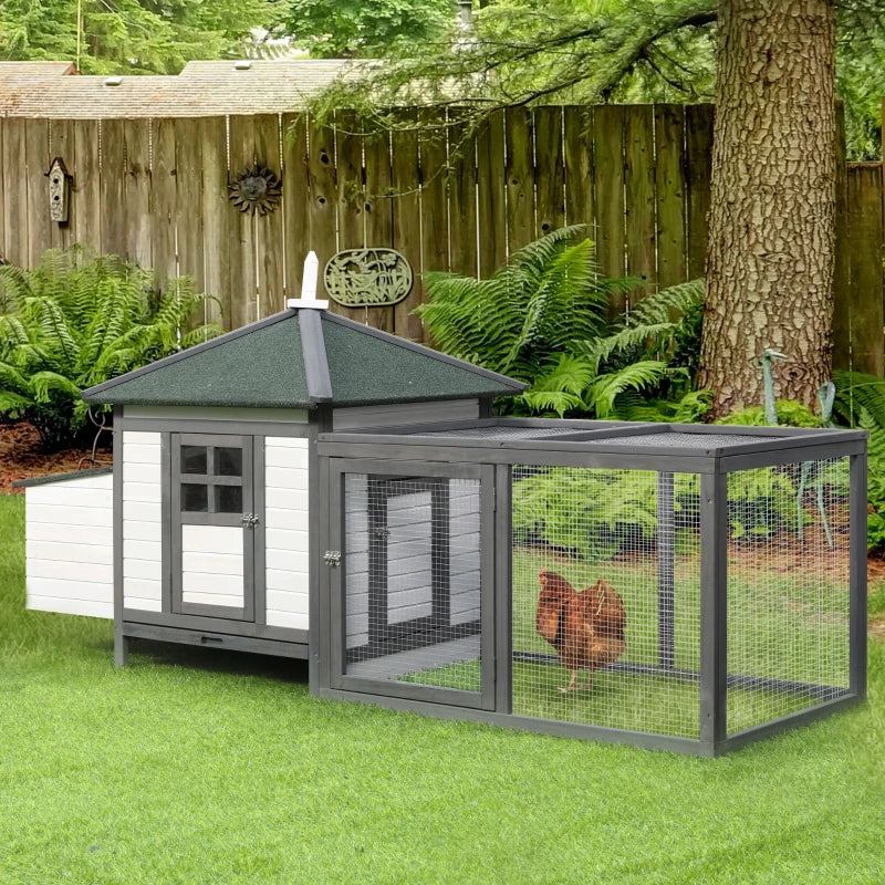 77" Chicken Coop Hen House Rabbit Hutch Poultry Cage Pen Outdoor Backyard with Nesting Box Run White and Dark gray