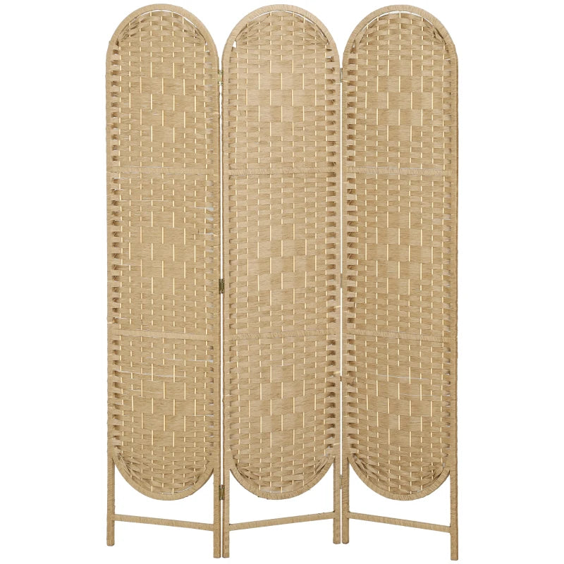 Bohemian Privacy Screen, Folding Room Divider with 3 Panels and Arched Top for Bedroom Living Room Office, Natural Wood