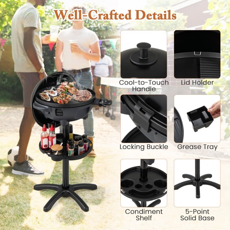 Electric BBQ Grill 1200W Indoor Outdoor Grill with 2-Zone Non-Stick Grilling Plate-Black