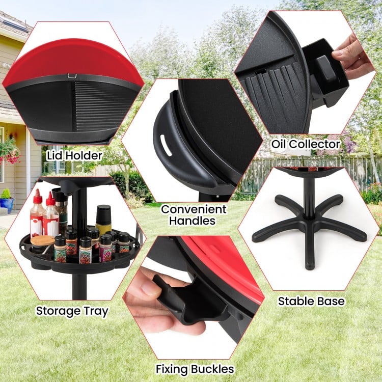 Electric BBQ Grill 1200W Indoor Outdoor Grill with 2-Zone Non-Stick Grilling Plate-RE
