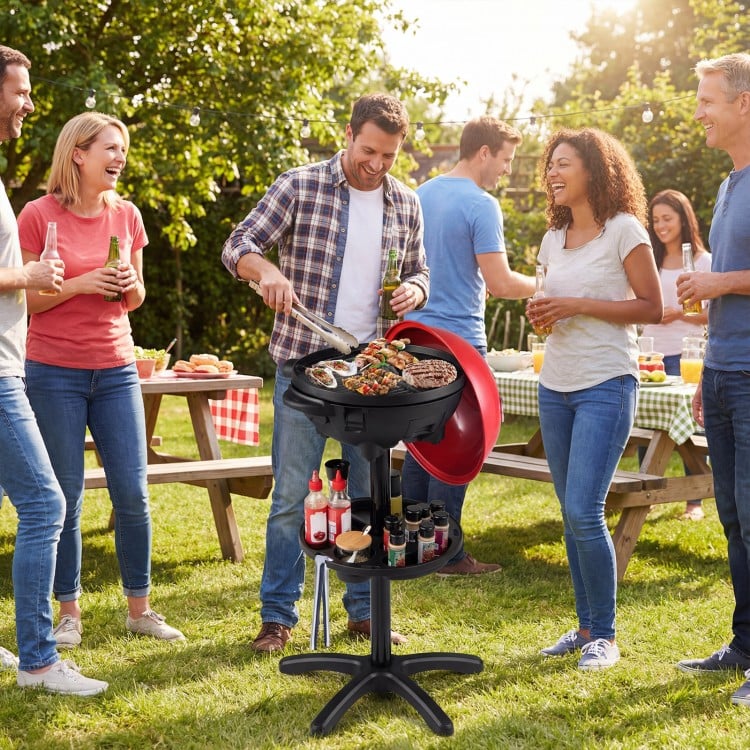 Electric BBQ Grill 1200W Indoor Outdoor Grill with 2-Zone Non-Stick Grilling Plate-RE