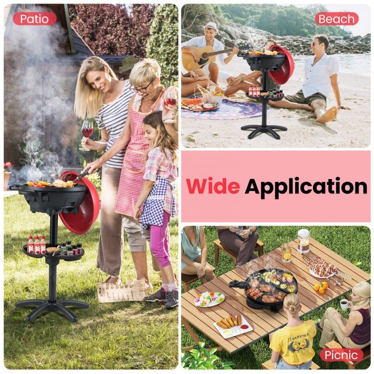 Electric BBQ Grill 1200W Indoor Outdoor Grill with 2-Zone Non-Stick Grilling Plate-RE