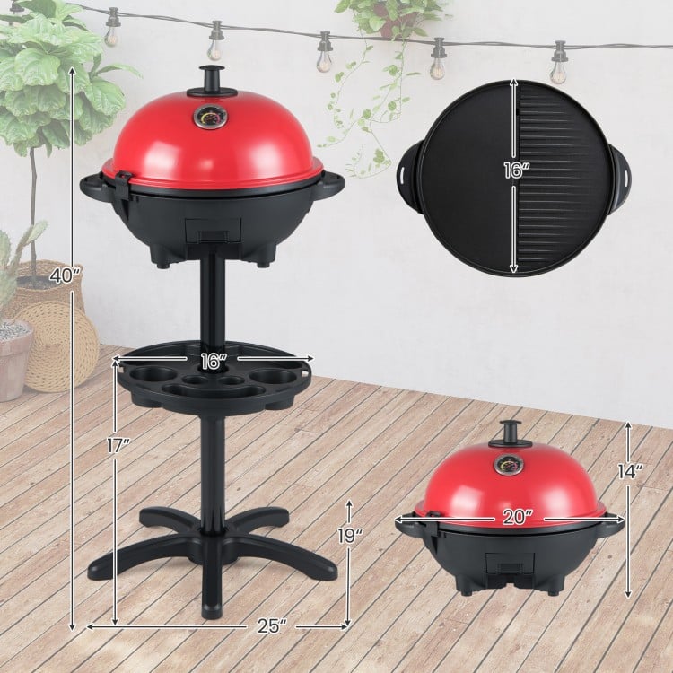 Electric BBQ Grill 1200W Indoor Outdoor Grill with 2-Zone Non-Stick Grilling Plate-RE