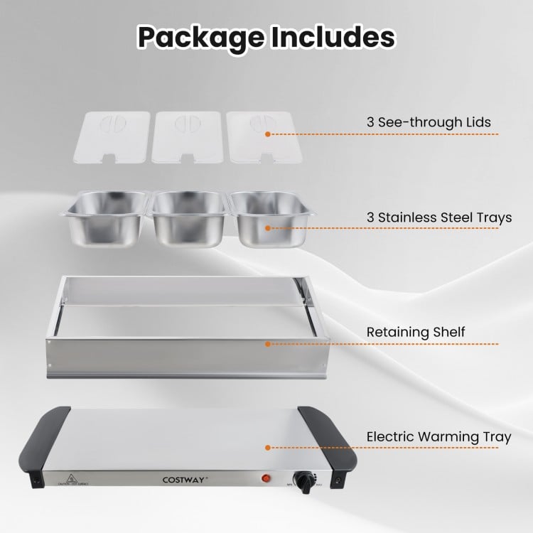 Electric Buffet Server Food Warmer with 3 Removable Trays