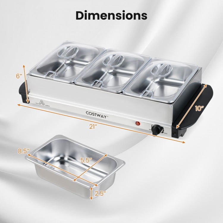 Electric Buffet Server Food Warmer with 3 Removable Trays