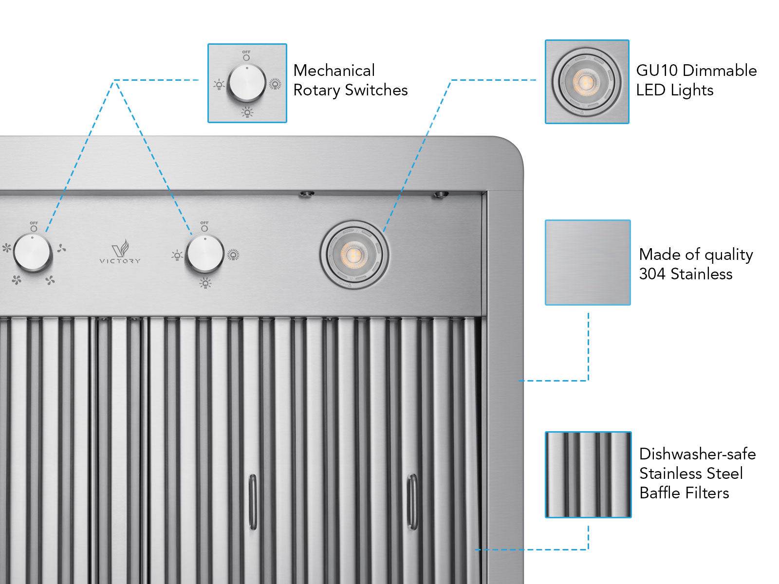 30 Inch 600 CFM Wall Mounted Range Hood - VICTORY Elegant