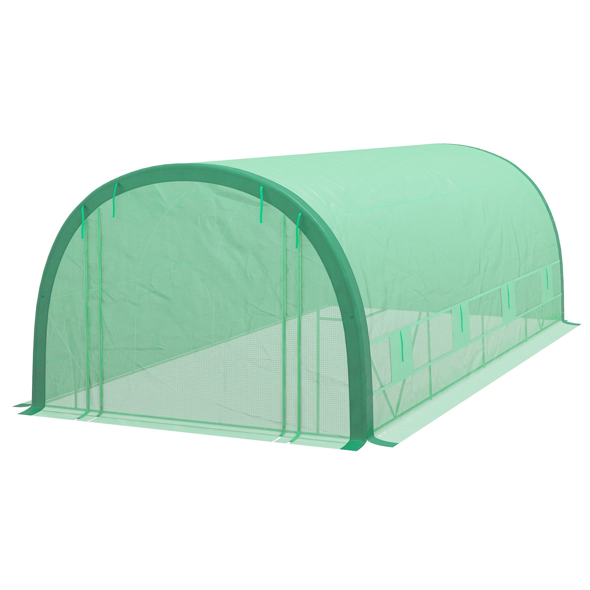 Outsunny 19.5'x10'x6.5' Upgraded Tunnel Greenhouse Mesh Door Windows 15 Plant Labels Gloves Green