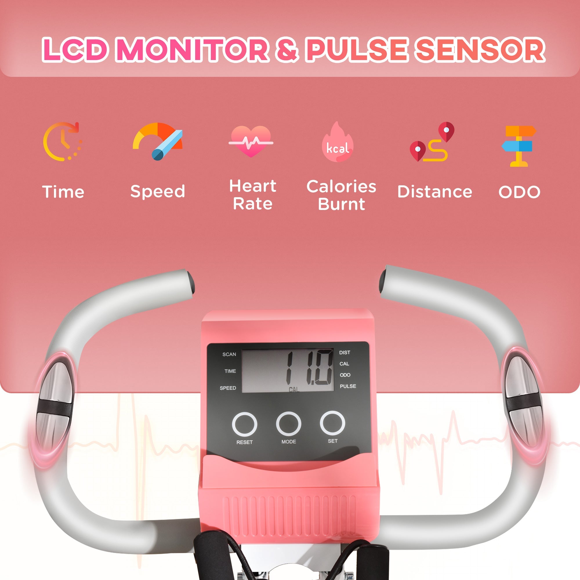 Soozier 2 in 1 Upright Stationary Exercise Bike Foldable Magnetic Recumbent Cycling with Arm Resistance Bands Pink