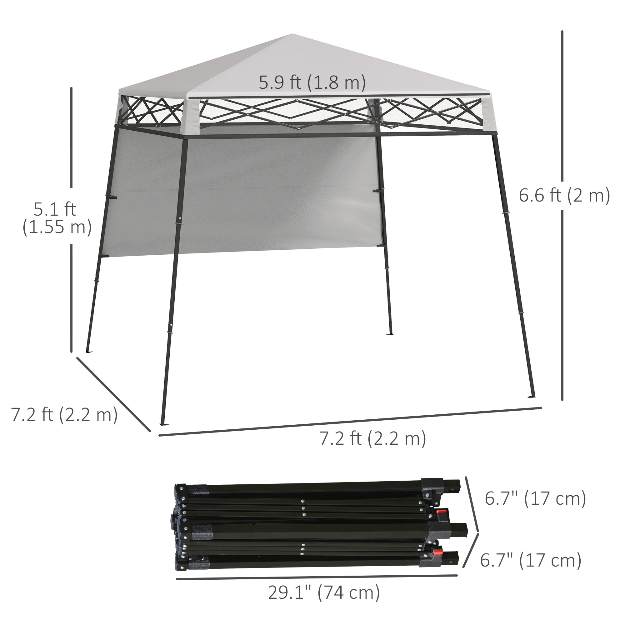 Outsunny 7'x7' Pop Up Canopy Gazebo Tent Backpack Adjustable Legs White