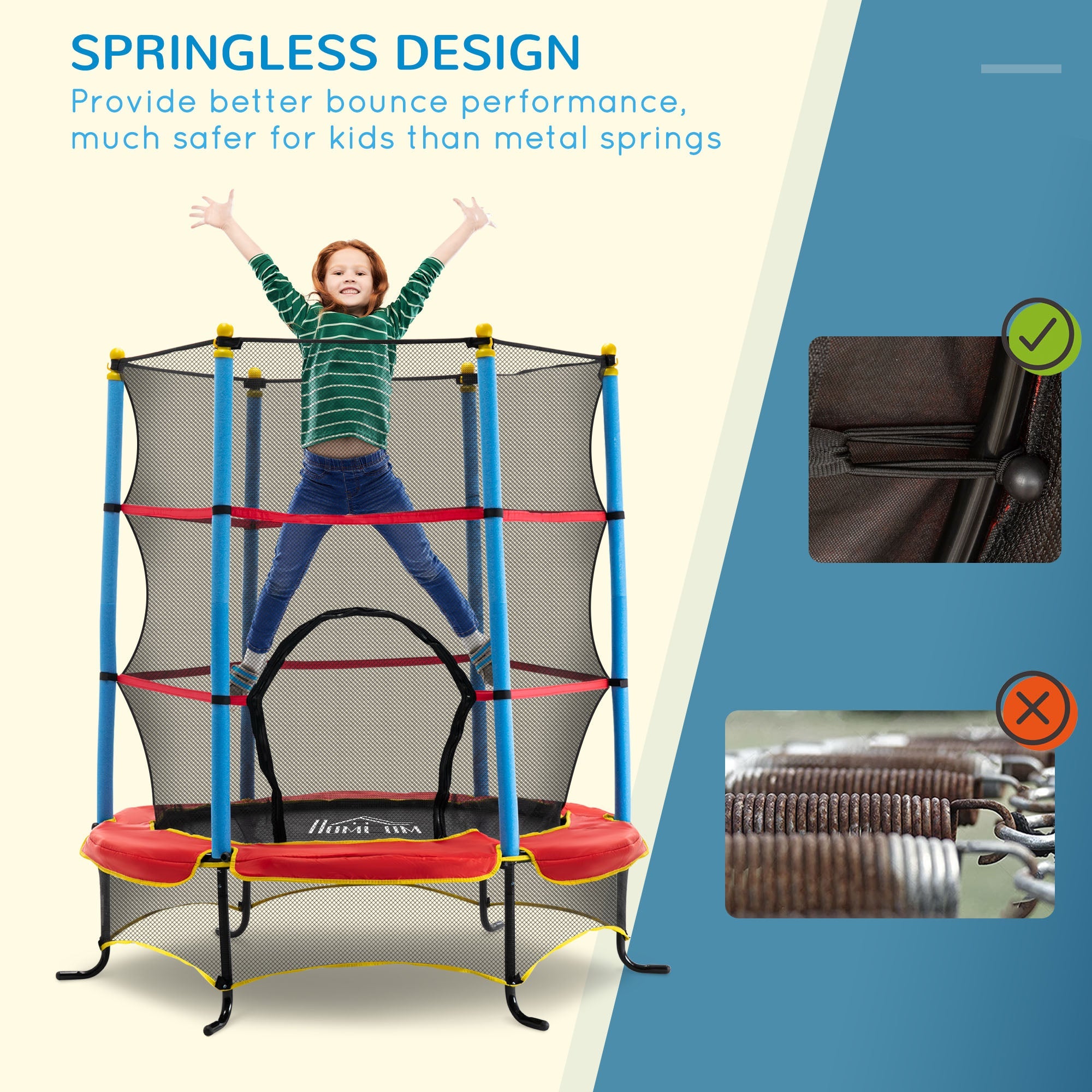 Qaba 65" Kids Mini Trampoline Safety Enclosure Net Zipper Pad Indoor Outdoor Bouncer Exercise Toy 3-6 Years